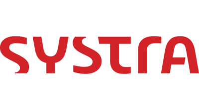 The word Systra in red text on a white background