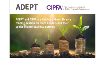 Image shows piles of money with green shoots - promoting a green finance training course