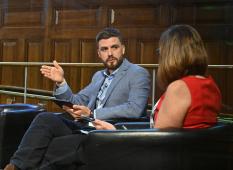 Image of Matthew Freeth in conversation with Ann Carruthers